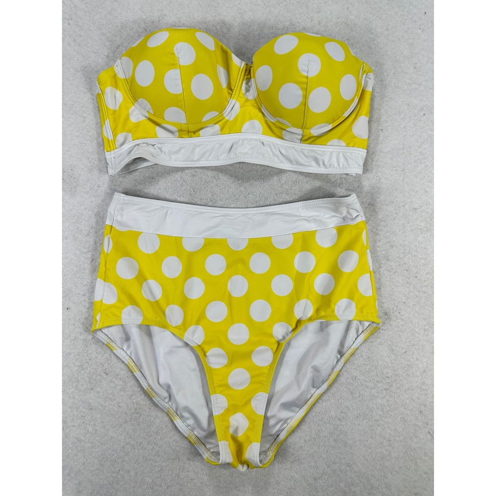 High Dive by ModCloth Yellow Polka Dot High Waisted Bikini Set Medium Retro